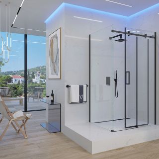 Душевой уголок Veconi Rovigo RV-074B, 1400х800х1950 черный, стекло прозрачное